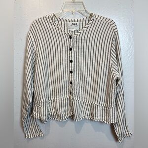 Vintage FLAX Jeanne Englehart Linen Blouse M Striped Long Sleeve Button Down Top
